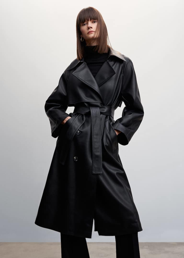 Oversize leather-effect trench coat