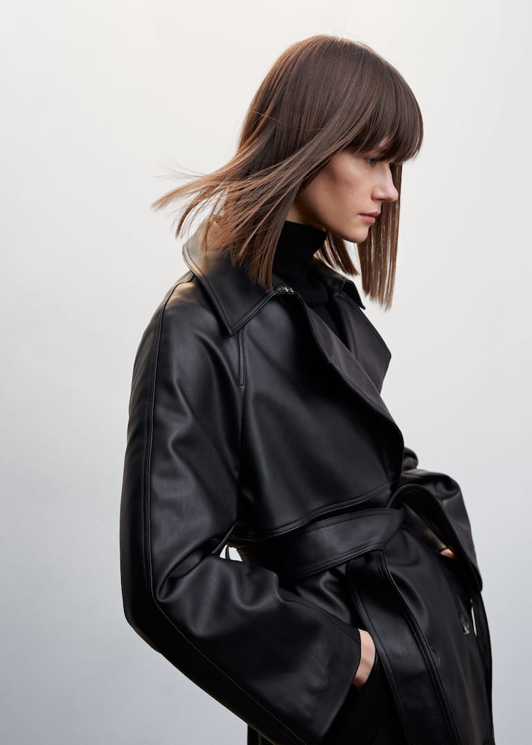Oversize leather-effect trench coat