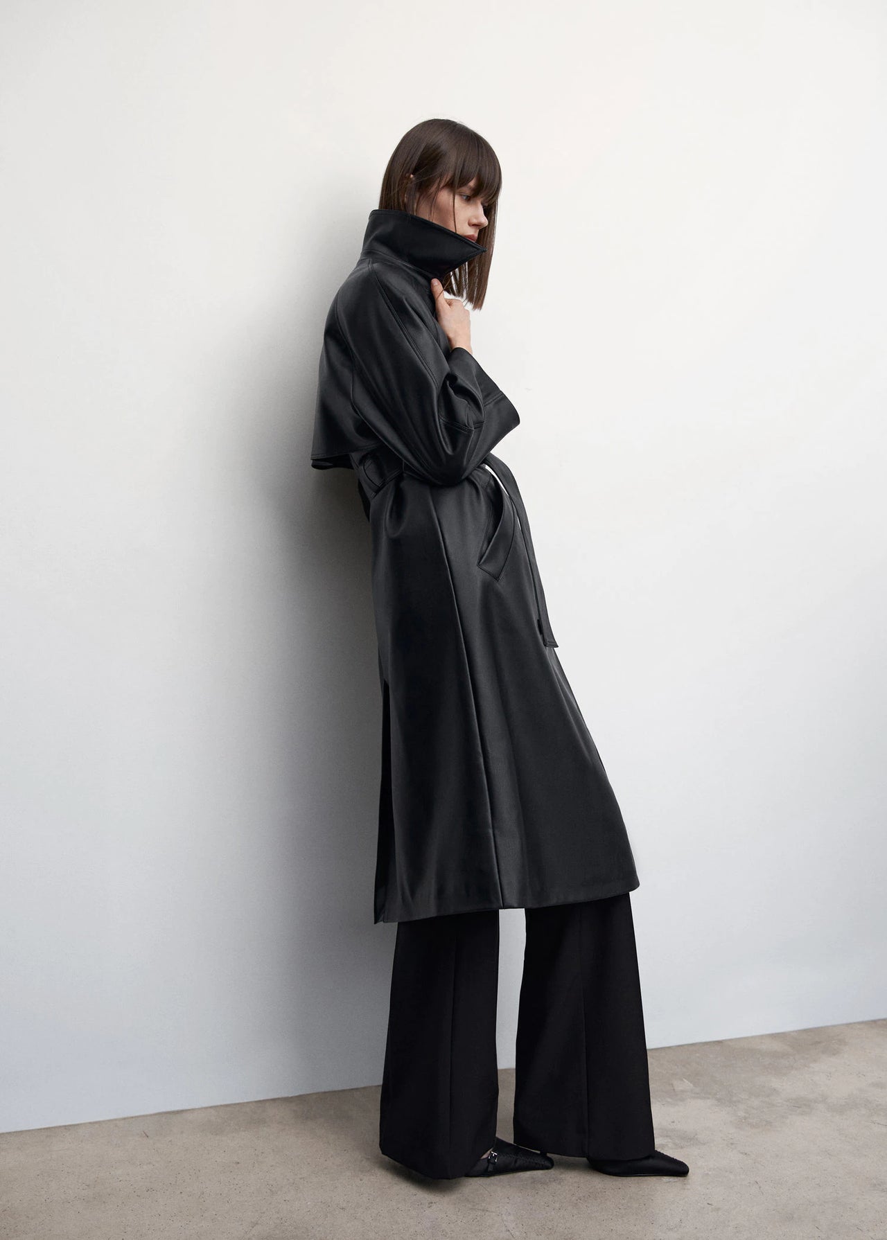 Oversize leather-effect trench coat