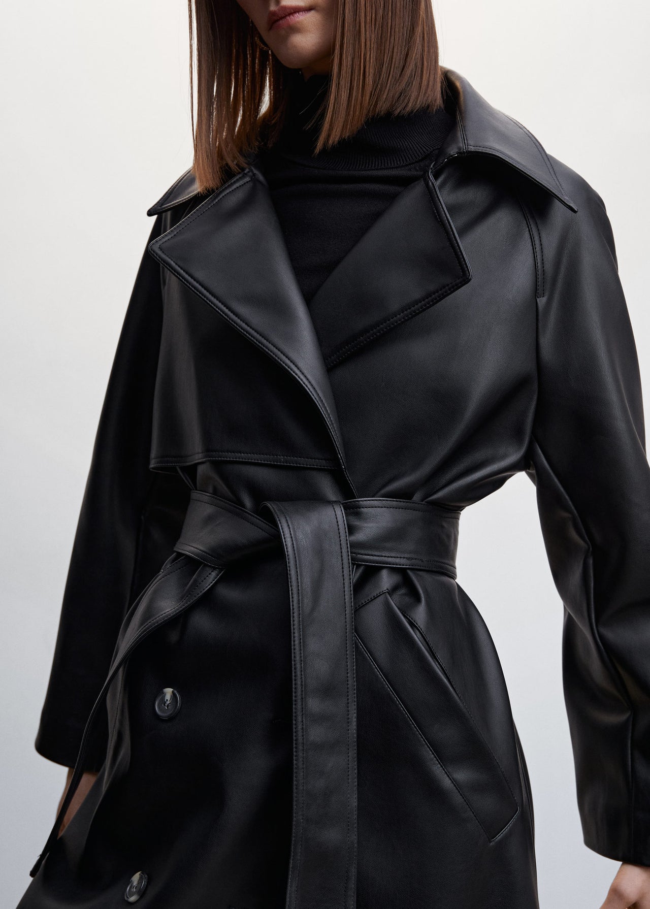 Oversize leather-effect trench coat